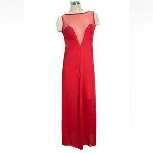 Vintage Stardust Red Long Maxi Slip Dress Gown Mesh Size Large